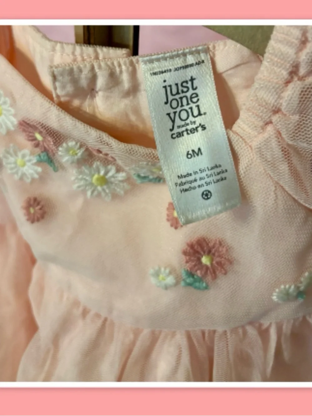 Carter's Infant Pale Pink Floral Embroidered Tulle Dress ~ Size 6 Months